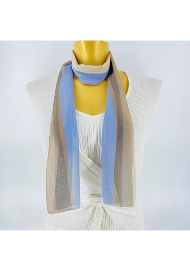 Paredora Dikine Çizgili Mavi Krem Uzun Fular Çok Renkli