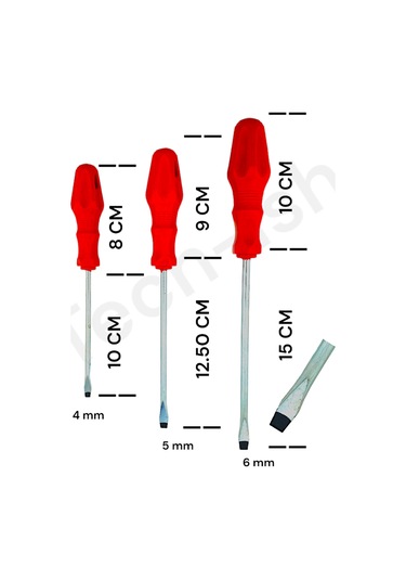 Düz Tornavida Seti 3'lü Düz Uçlu Kırmızı Saplı
