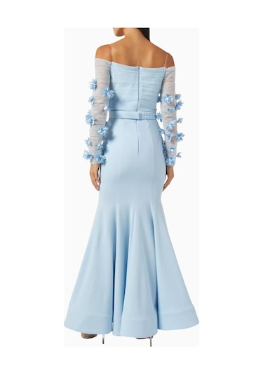 Ronanna Off-shoulder Çiçek Aplikeli Abiye Mavi