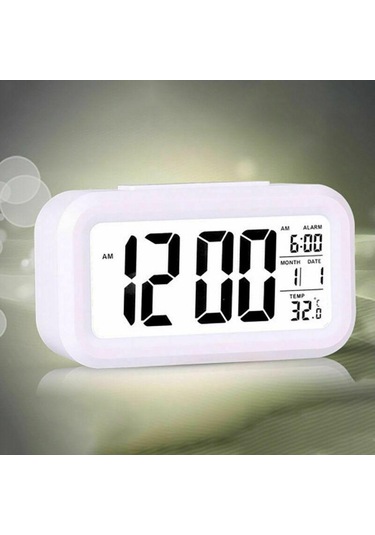 Lcd Işıklı Sensörlü Termometreli Alarmlı Dijital Masa Saati + Pil (253622563)