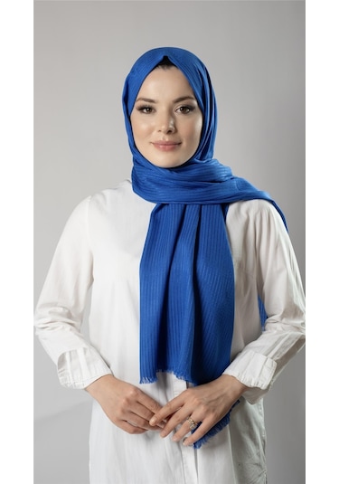 Saks Mavisi İnce Çizgili Şal Viskon Kumaş Bursa Dolama 202111 24 Saks Mavi