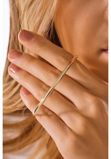 14 Ayar Altın Bombeli Düz Kelepçe Bilezik - Mmblk-33031 Sarı Altın