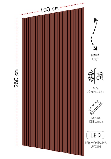 Mdf Ahşap Akustik Duvar Kaplama Paneli 100 x 275 CM - Kremit