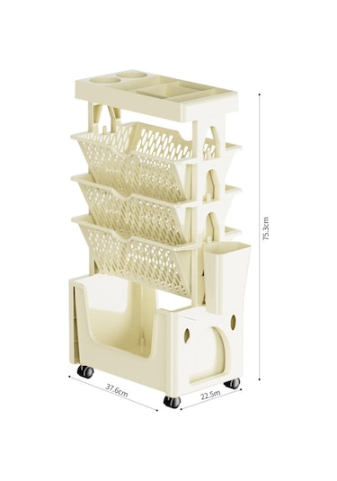 Suntek Mobil Kitaplık Arabası Tekerlekli Çok Amaçlı Bej