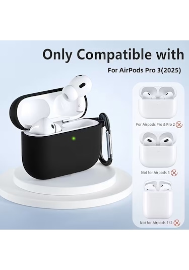 Airpods Pro 3 2025 Uyumlu Mat Silikon Kılıf 1 Kalite +kanca Siyah