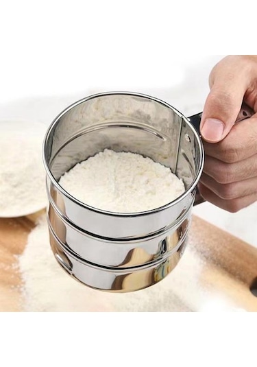 Elde Taşınabilir Un Eleği Paslanmaz Çelik Kullanımı Kolay Hızlı Kullanışlı Pas Önleyici Pişirme İçin Yaratıcı Un Eleği Gümüş