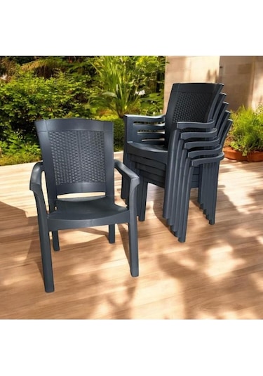 6 Adet Napoli Kalın Bacaklı Kollu Sandalye Koltuk Antrasit Antrasit