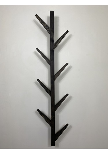 Doğal Ahşap Vestiyer, Dekoratif 10 Askılı Portmanto, Siyah Diğer