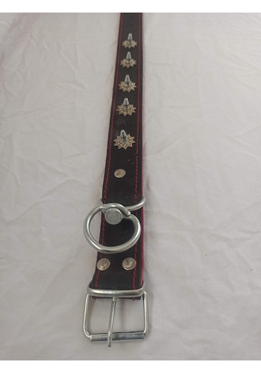 Kozaklı Deri El İşlemeli Çivili Dikenli Köpek Tasması Siyah 60 x 4 CM Siyah