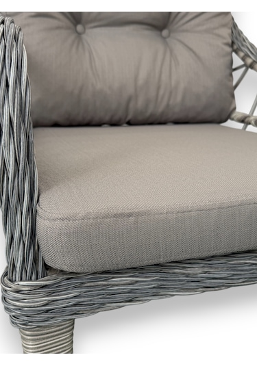 Kaş 2+1+1+sehpa Bahçe Balkon Mobilyası,gri Rattan/gri Kumaş Gri