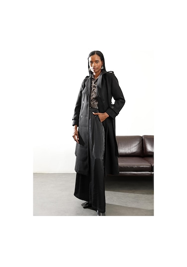 Siyah Kruvaze Kaşe Palto D99618 Siyah