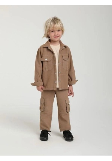 Erkek Çocuk Cepli Gömlek Ceket-15629 Camel