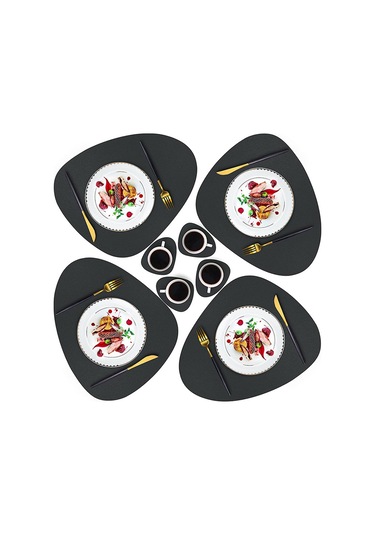 4 Adet Masa Örtüsü Kaymaz Bardak Altlığı Deri Yer, Pembe Mürdüm