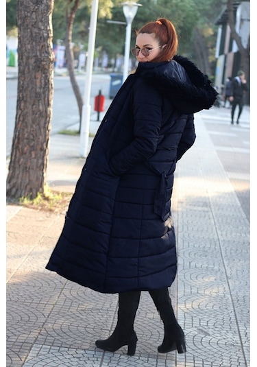 Barbora Günlük Kışlık Tam Boy Şişme Kadın Mont bt180lacivert4