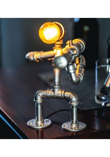 Borulardan Masa Lambası,endüstriyel Robot Lamba,hediyelik Rustik Siyah