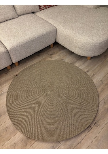 Taş Rengi Jüt Yuvarlak Hasır Görünümlü Klasik Halı Kilim Taş