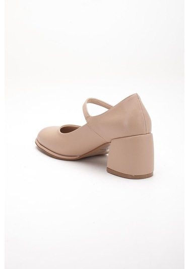 Nude Kadın Kalın Topuklu Ayakkabı Baretli Vardola Kalın Tokalı-4342 Nude