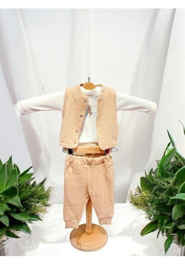 Erkek Bebek Yelekli 3 Lü Eşofman Takım-15378 Camel