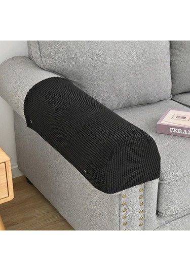 Padalink Ev Kullanıma İçin Yıkama Uygun Kaymazlastırılmış Dört Mevsim Kullanıma Elverişli İçeriği 10 Çivi İçeren Siyah Renkli Elastik Kumaşlı Koltuk Kol Hattı Korumalı Seti Siyah