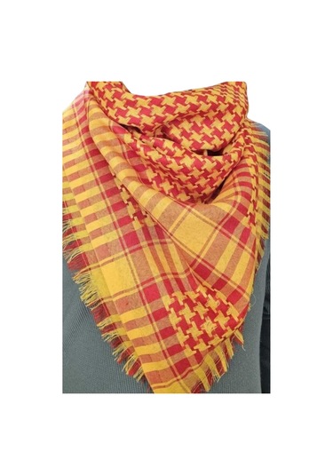 Tezzgelsin Günlük Kullanım Büyük Boy Puşi Şal Kırmızı - Sarı