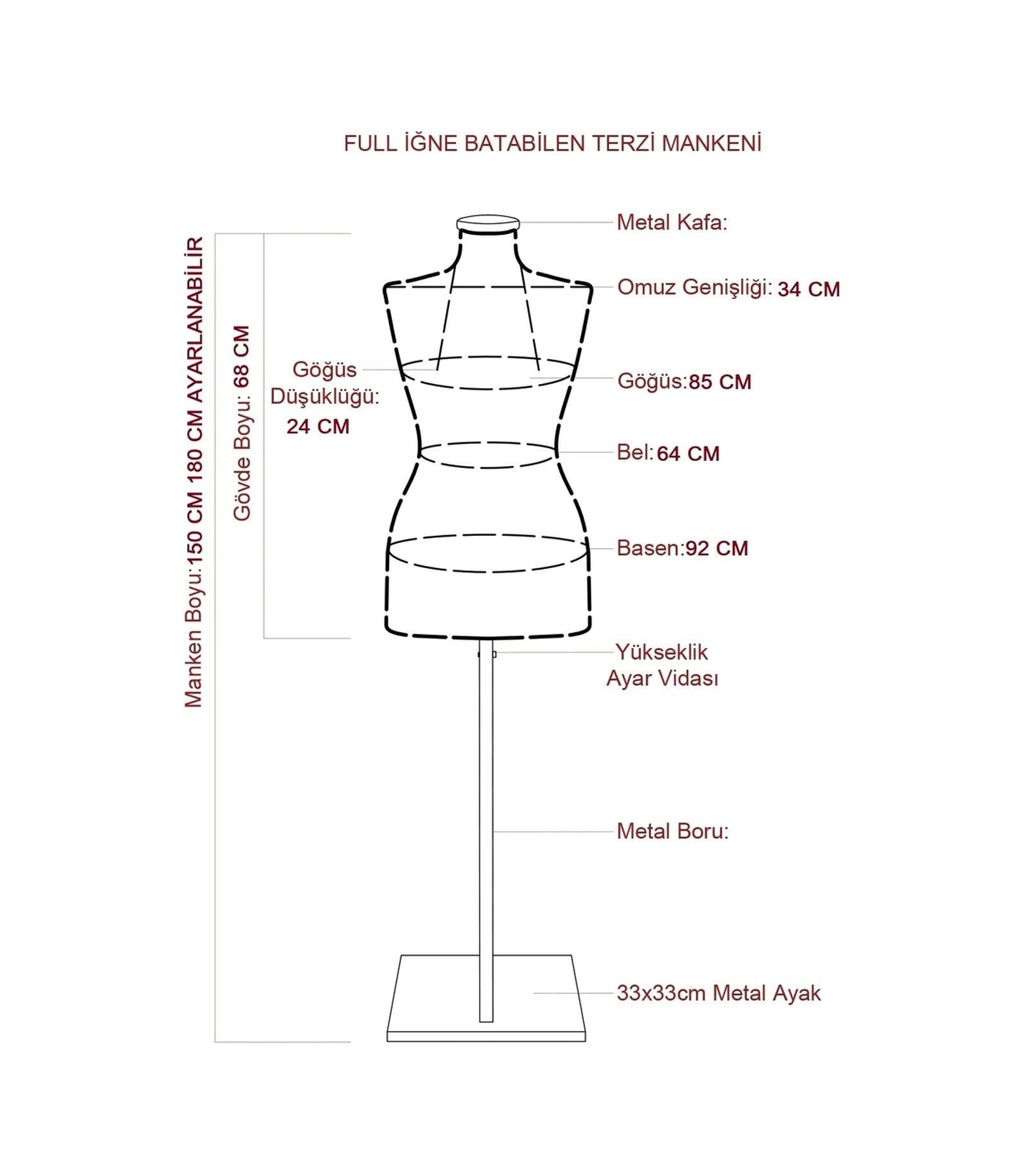 36 Beden Full Iğne Batabilen Terzi Mankeni Prova Mankeni Vitrin Mankeni Po-01 2894