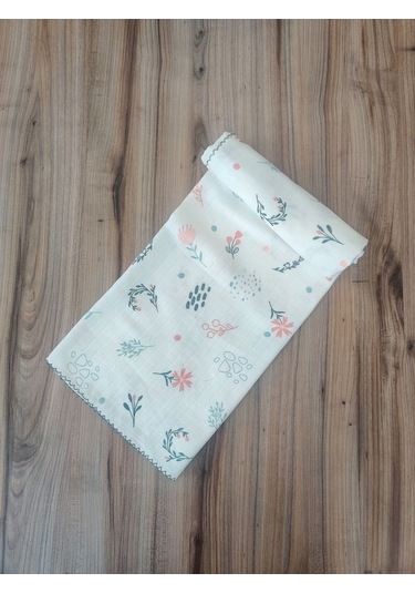 Desenli Müslin Kız Erkek Bebek Battaniyesi Oeko-texli %100 Pamuklu Puset Örtüsü Yenidoğan 90x80cm Mint