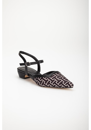 Baskılı Cilt Arka Açık Siyah Kadın Kısa Topuklu Ayakkbı-2695-sıyah Siyah