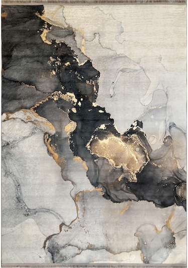 Dijital Kaymaz Yıkanabilir Renkli Modern Salon Halısı Mutfak Halısı Yolluk Balkon Halısı Ev Dekor Krem - Gri - Altın - Açık Mavi