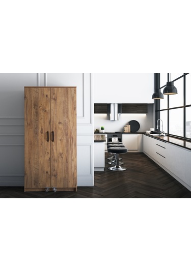 Sefa Home Tekerlekli 2 Kapılı Kiler Dolabı Ceviz