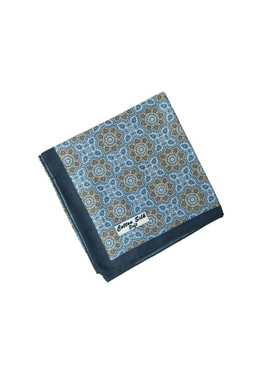 Ebruli Pamuklu Etnik Desenli Soft Eşarp 90x90 Cm Lacivert - Indigo