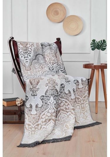 Arcene Çift Kişilik Pamuklu Battaniye Gri Gri