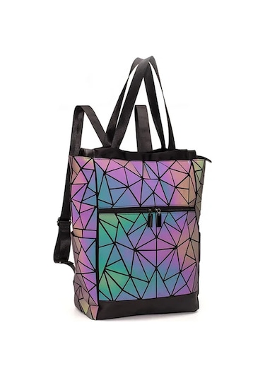 Yeni Parlak Geometrik Aydınlık Çanta Sequins Kadın Sırt Çantası Çok Renkli