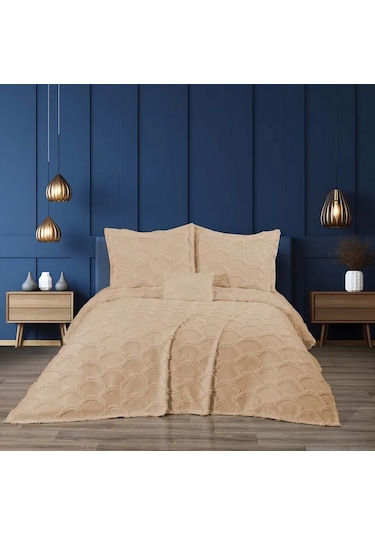 Rainbow 4 Parça Çift Kişilik Yatak Örtüsü Bej