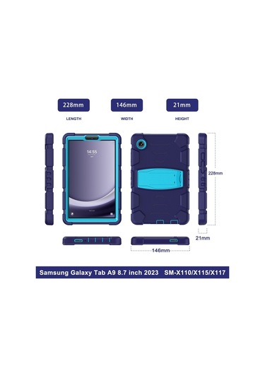 Samsung Galaxy Uyumlu Tab A9 3 Katmanlı Koruma Ekran Çerçevesi + Pc + Silikon Şok Geçirmez Kombinasyon Tableti Tutucu İle