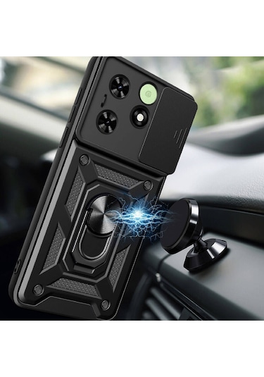 Tecno Spark 20c Kılıf Manyetik Standlı Kamera Korumalı Yüzüklü Zırh Tank Kılıf Koruyucu Kapak