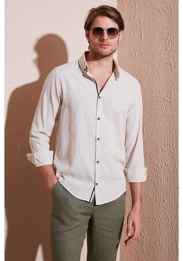 Buratti Pamuklu Regular Fit Düğmeli Yaka Erkek Gömlek Cf20S111871 Bej