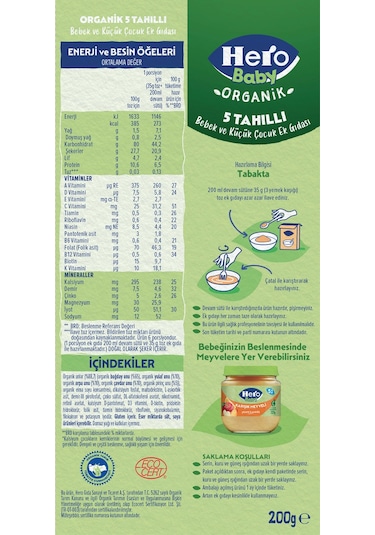 Hero Baby Organik 5 Tahıllı Sütsüz 200g X6
