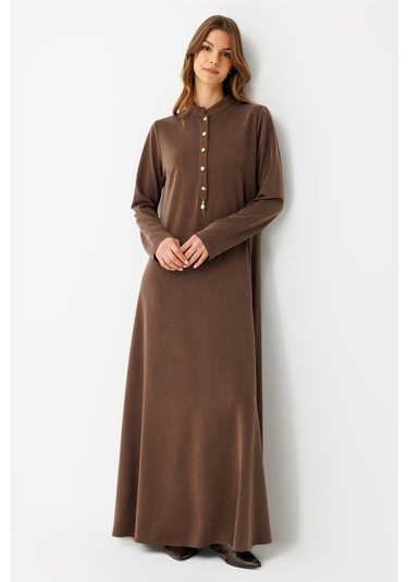 Oysh Kumaş Elbise Kahve Kahve