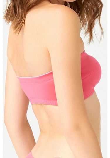 Straplez Crop Top Büstiyer Pembe Pembe