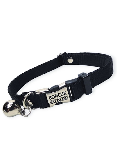 Metal Kilitli İsimli Kedi Ve Köpek Tasması, Siyah Renk Tasma