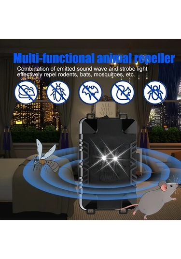 Primepickings Siyah 3 Modlu Akıllı Haşere Kovucu Ses Dalgası Teknolojisi 240m² Koruma İçin Dış Mekan