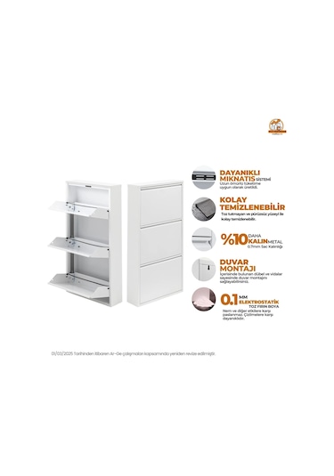 3'lü Metal Ayakkabılık - Beyaz