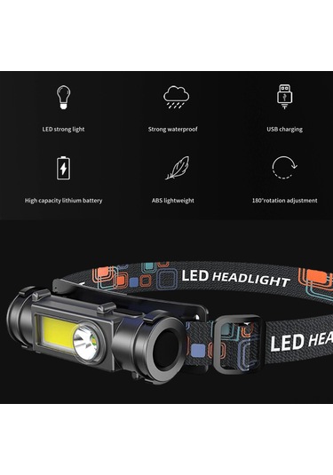 Jeemson 4'lü Paket Led Şarjlı Baş Feneri - Uzak Yakın Işık, 180 Dönebilen, Su Geçirmez 800mah Dahili Pil Siyah