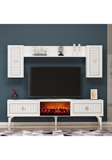 Nil Şömineli Tv Ünitesi Beyaz-gümüş