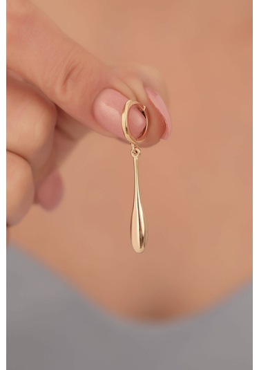 925 Ayar Altın Kaplama Sallantılı Modern Halka Küpe - E00260 Gold