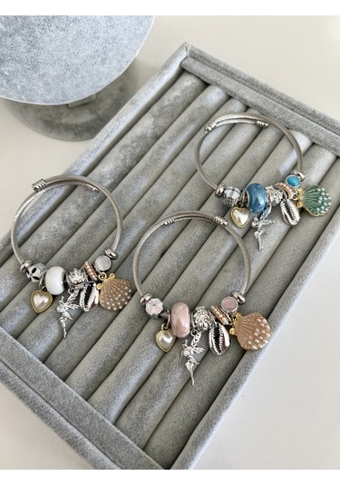 Su Perisi Takı Bijuteri Çelik Mavi Boncuklu Su Perisi Detaylı Bileklik