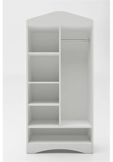 Floradesign Gardırop / Elbise Dolabı / Çocuk Genç / Raflı Ve Çekmeceli Gri Beyaz