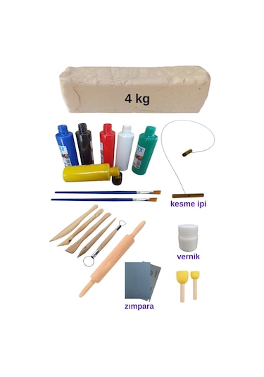 4 Kg Seramik Hamuru Seti, Oyun Hamuru Seti, Kil Çamuru Ebeşuar, Havayla Kuruyan Kil Çamur Seramik