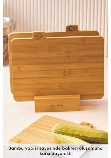 Karaca  Triple 4 Parça Ayaklı Bambu Kesme Tahtası Seti