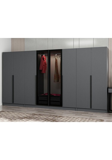Kale Plus 8 Mebran Kapaklı 2ç Dolap Antrasit Mebran Füme Cam 190cm Antrasit